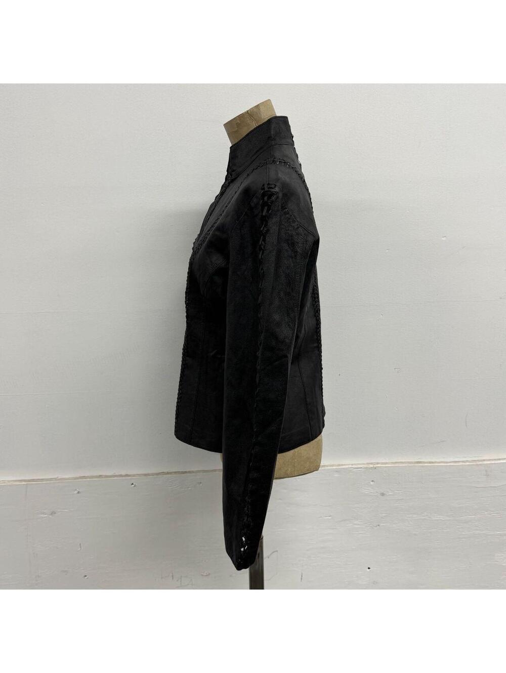 Vintage Black Braided Detail Y2K Avant Garde Leather Jacket - Picture 5 of 8